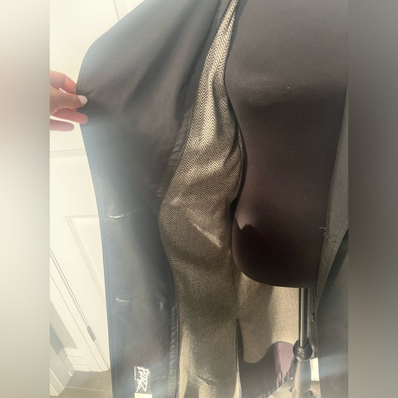 Vintage Black long trench coat with gold buttons size large - Picture 7 of 13